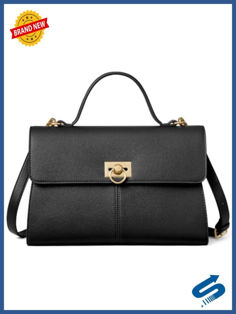 Vegan Leather Satchel Top Handle Purse Vintage Turn-Lock Crossbody Bag